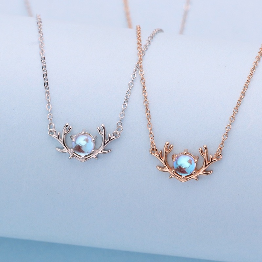 925 Sterling Silver Christmas Reindeer Moonstone Necklace